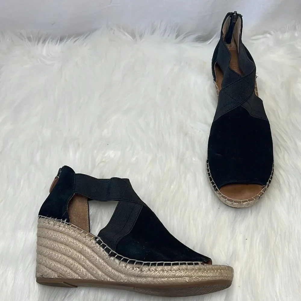 Gentle Souls Colleen Black Suede Elasticized Strap Espadrilles Sz‎ 7.5